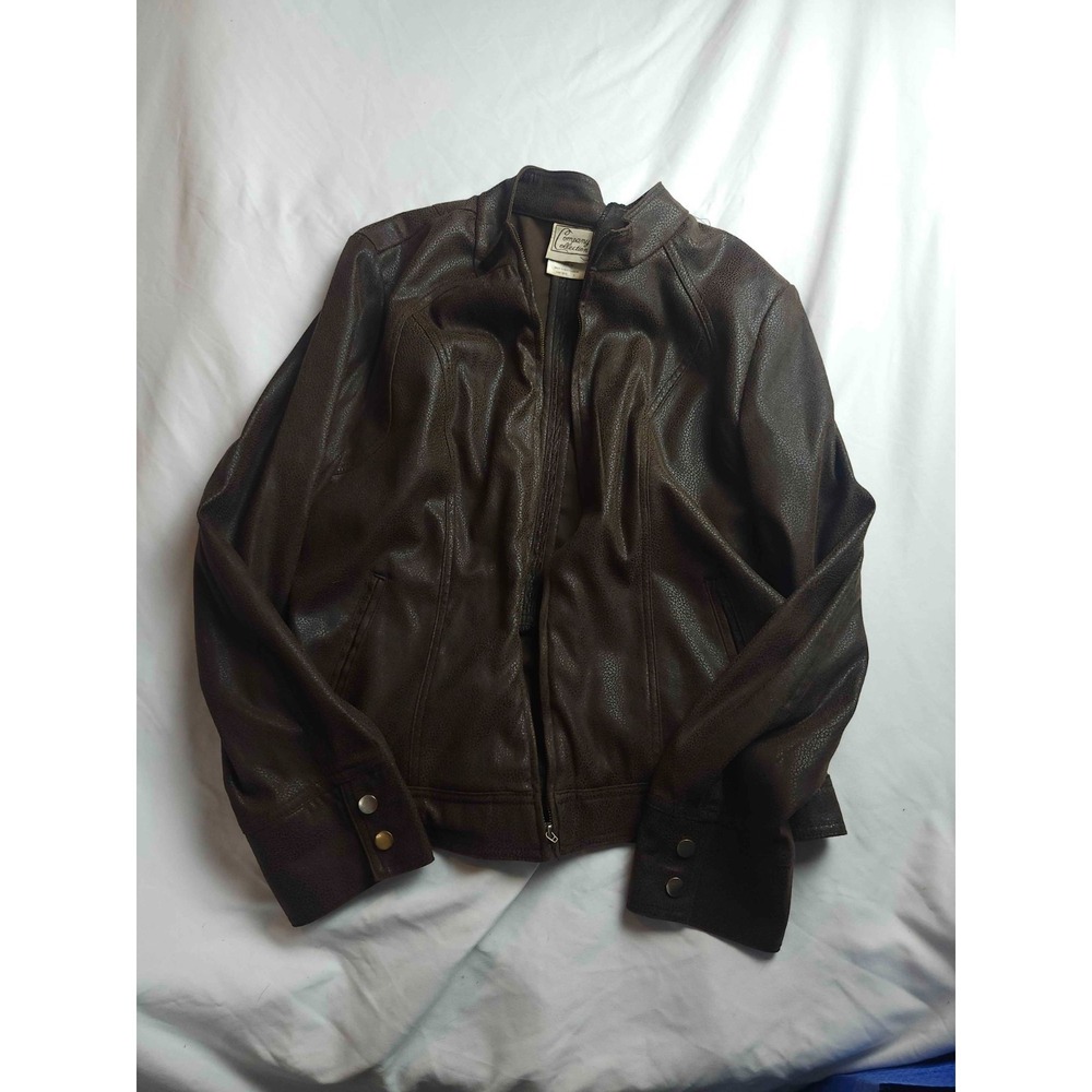 Vintage Company Collection Faux Leather Jacket Womens Medium Black‎ Biker Moto